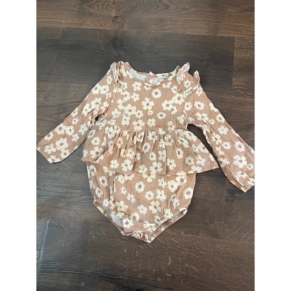 Grayson Collective Baby Girl Floral Cotton Romper Tan Cream 24M Long Sleeve